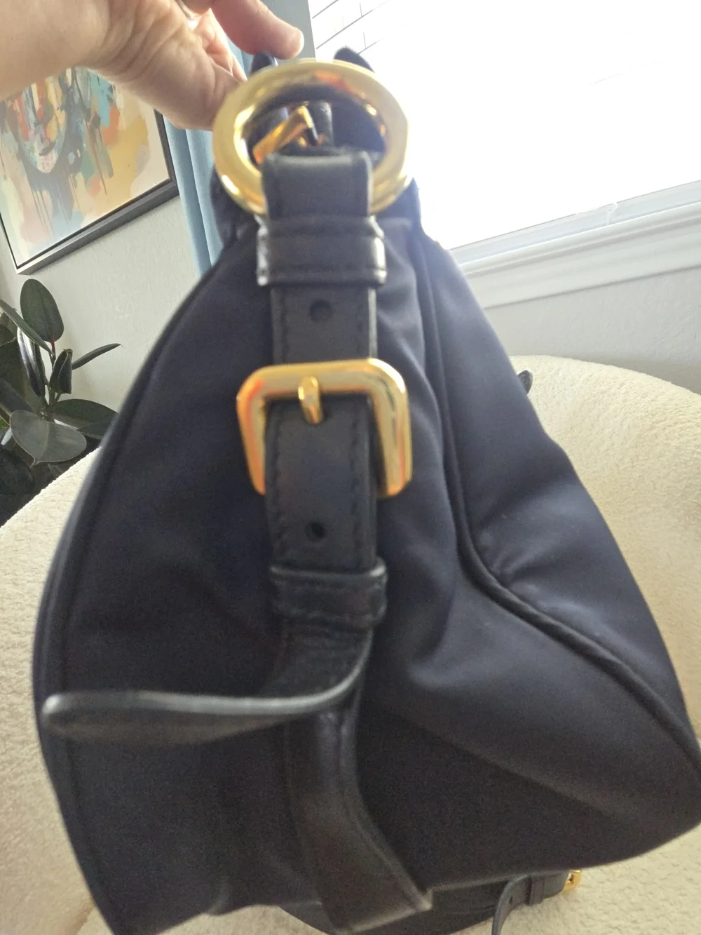Prada Blue Tessuto Nylon & Soft Calfskin Leather Top Handle Bag
